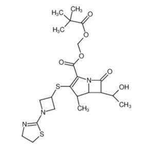 2,2-dimethylpropanoyloxymethyl (4R,5S,6S)-3-[1-(4,5-dihydro-1,3-thiazol-2-yl)azetidin-3-yl]sulfanyl-6-[(1R)-1-hydroxyethyl]-4-methyl-7-oxo-1-azabicyclo[3.2.0]hept-2-ene-2-carboxylate  161715-24-8